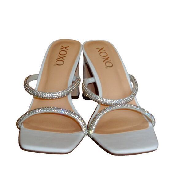 XOXO Folee Dress Sandals Off White Sparkly‎ Block Heel Open Toe Womens Size 8 - Picture 2 of 7